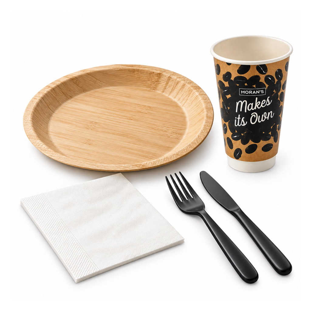 Disposable Plate, Knife, Fork, Cup & Napkin (Per Person) [+£0.50]