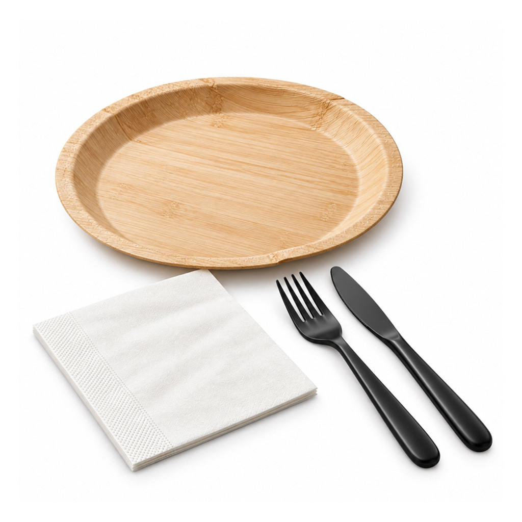 Disposable Plate, Knife, Fork & Napkin (Per Person) [+£0.30]